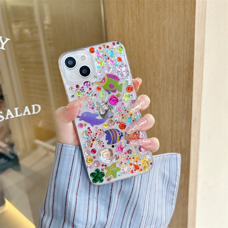 Iphone 16 15 14 14 Pro max 13 Pro max Diamond Sea World họa tiết keo chất liệu điện thoại