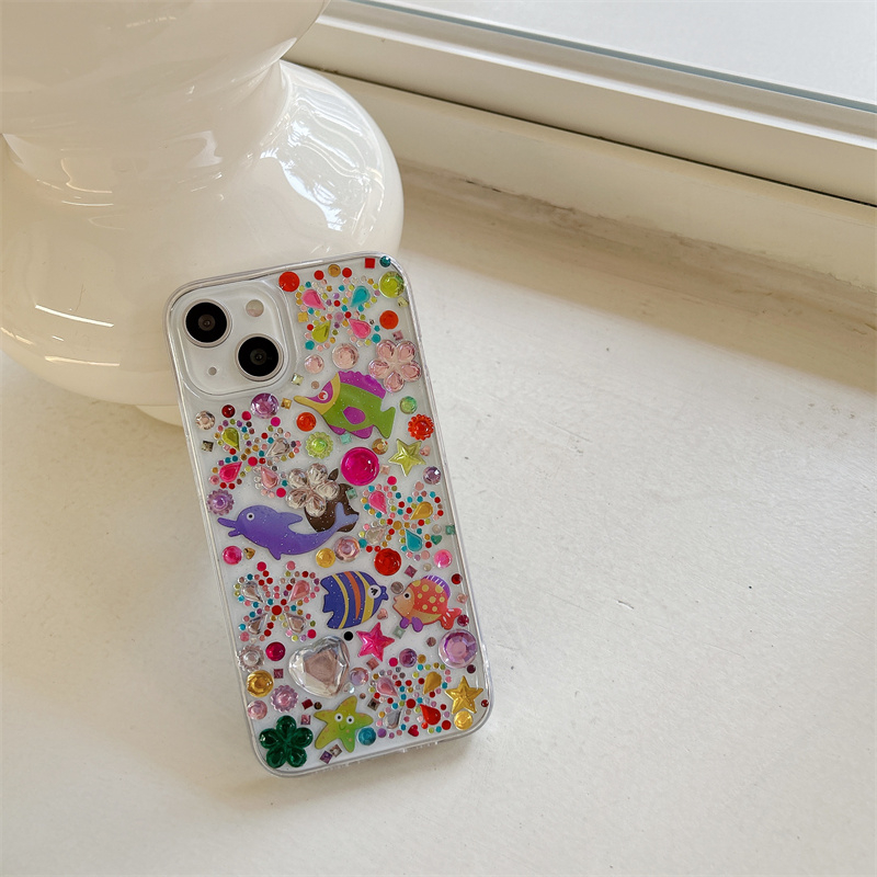 Iphone 16 15 14 14 Pro max 13 Pro max Diamond Sea World họa tiết keo chất liệu điện thoại