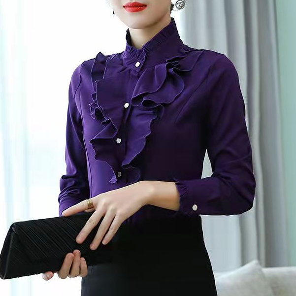 Cổ Đứng Áo Sơ Mi Nữ Tay Dài Tay Ngắn Crop Plus Size Top Văn Phòng Trang Trọng Áo