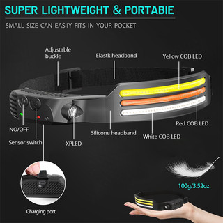 Đèn Pha LED Sạc Được 2300 230 Độ°Đèn Pin 10 Chế Độ Có Cảm Biến Ánh Sáng Dùng Cho Leo Núi / Chạy Bộ / Câu Cá