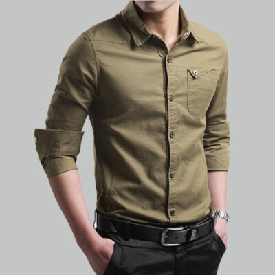 Áo Sơ Mi Cotton Dài Tay Màu Trơn Thời Trang Công Sở Cho Nam