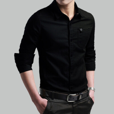 Áo Sơ Mi Cotton Dài Tay Màu Trơn Thời Trang Công Sở Cho Nam