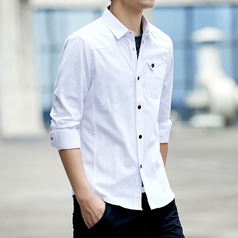 Áo Sơ Mi Cotton Dài Tay Màu Trơn Thời Trang Công Sở Cho Nam