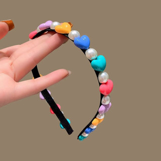 Băng Đô Cài Tóc Hình Trái Tim Màu Cầu Vồng Dễ Thương Phong Cách Hàn Quốc