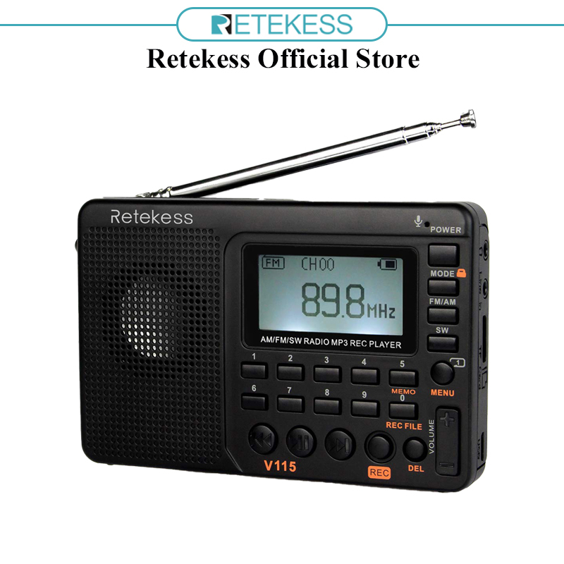 Ảnh Radio RETEKESS V115 Fm sóng ngắn nghe nhạc Mp3 ghi âm kỹ thuật số hỗ trợ thẻ Micro Sd Tf với chức năng hẹn giờ ngủ 1
