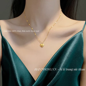 Vòng cổ titan nữ không gỉ mạ vàng 18k mặt hình trái tim khắc chữ love phong cách thời trang hàn quốc