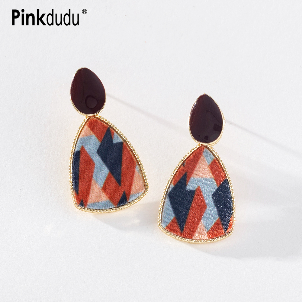 Ảnh Khuyên tai Pinkdudu PD1280 hợp kim hình tam giác tráng men màu ấm áp phong cách vintage thời trang cho nữ 1