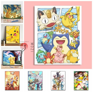 MOZI Tranh sơn dầu kỹ thuật số tự tô màu hình Pikachu dễ thương trang trí nhà cửa sơn acrylic