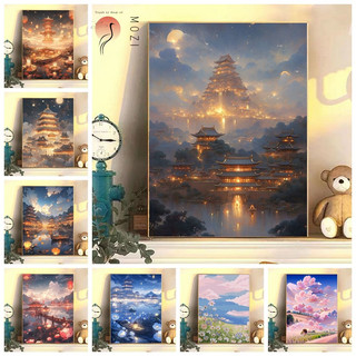 MOZI✨toà nhà cổ xưa 40*50cm tranh tô màu theo số tranh tô màu số hoá tranh sơn dầu số  sơn acrylic  Sơn kỹ thuật số tranh số hóatô màu theo sốTranh Sơn Dầu Phong Cảnh Cổ Điển Tự Làm Thủ Công