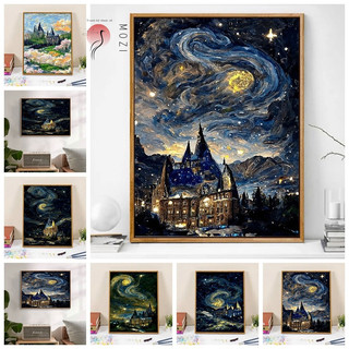 MOZI ✨giết thời gian 40*50cm tranh tô màu theo số Tranh phong cảnh hoạt hình kỹ thuật số tranh sơn dầu số hoáHarry PotterHogwarts Castle  tranh số hóa theo yêu cầu tranh tô màu số hoá theo yêu cầutranh số hóa