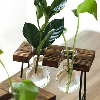 Bình hoa LOVIVER thủy tinh trong suốt có đế gỗ trang trí xinh xắn