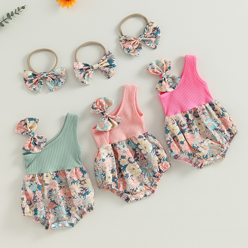 Bộ Áo Liền Quần In Hoa Dễ Thương Thời Trang Mùa Hè Cho Bé Gái 0-18 Tháng Tuổi