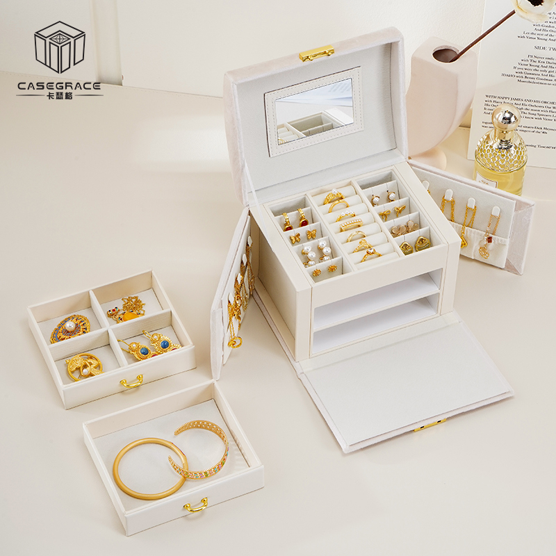 Hộp Nhung Đựng Trang Sức Hai Tầng Đa Năng