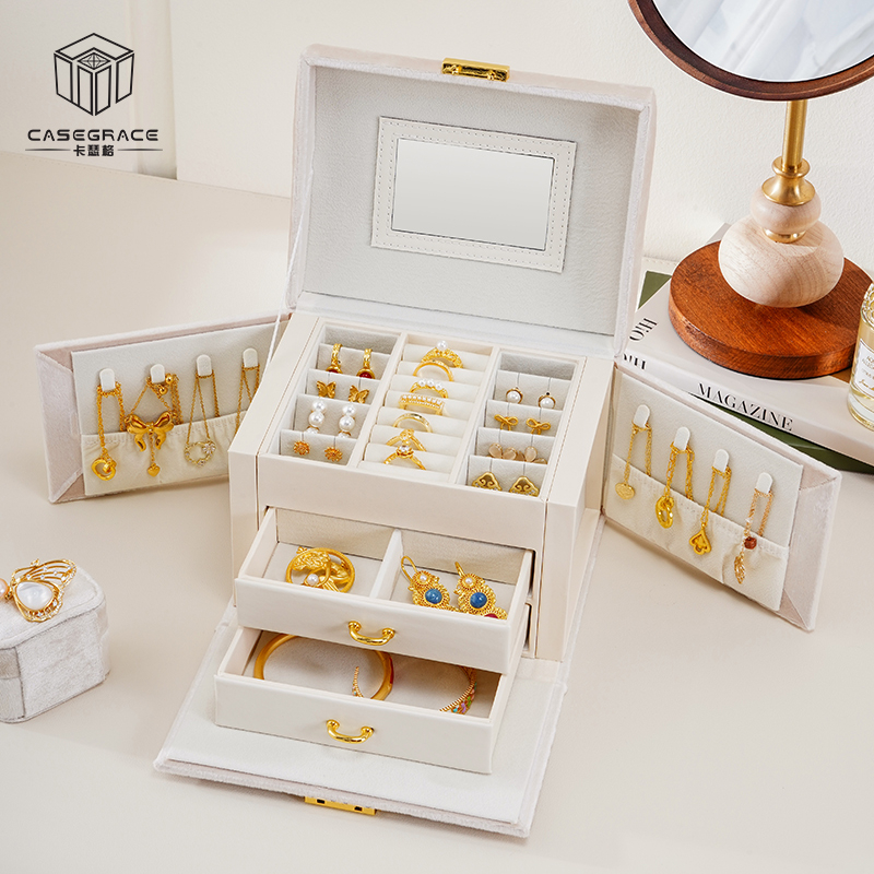 Hộp Nhung Đựng Trang Sức Hai Tầng Đa Năng