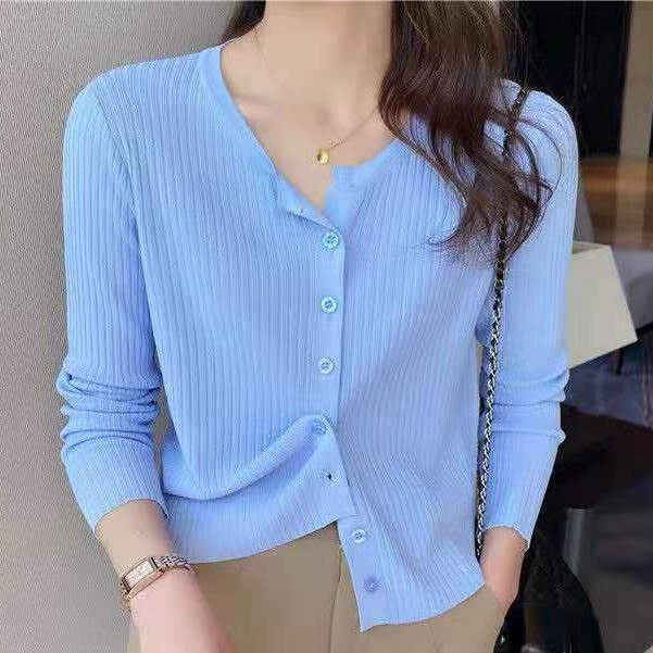 Áo Khoác Cardigan Dệt Kim Màu Sắc Trơn Phong Cách Hàn Quốc Thời Trang Mùa Thu Cho Nữ
