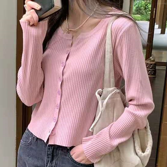 Áo Khoác Cardigan Dệt Kim Màu Sắc Trơn Phong Cách Hàn Quốc Thời Trang Mùa Thu Cho Nữ