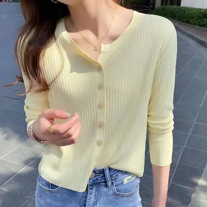 Áo Khoác Cardigan Dệt Kim Màu Sắc Trơn Phong Cách Hàn Quốc Thời Trang Mùa Thu Cho Nữ