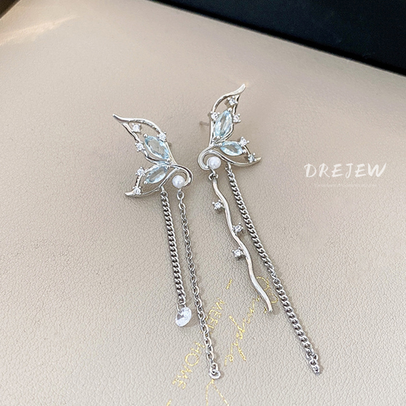 Ảnh DREJEW Bông Tai Dáng Dài Hình Bướm Đính Đá Zircon Phong Cách Hàn Quốc Thời Trang Cho Nữ 1