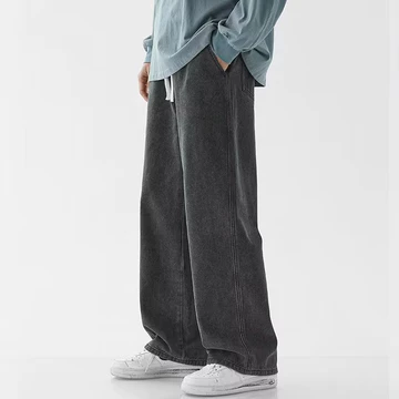Màu Xám Đàn Hồi Eo Quần Jean Nam S-3XL Hai Màu Mùa Hè 2023 Quần Jean Trơn Phố Cao Cấp Mỹ Rời Thẳng Quần Nam Quần Rộng Quần Sinh Viên Rơi Quần Ống Rộng