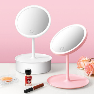 Gương Trang Điểm Nhật Bản có thể sạc lại cao cấp cảm ứng đèn LED bàn gương trang điểm tròn, 3 chế độ ánh sáng, siêu nhấp nháy