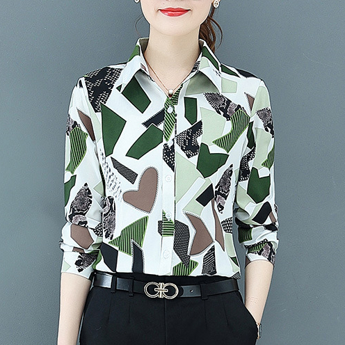 Áo Sơ Mi Nữ Tay Dài In Hoa Lá Đỏ Chống Ngáy OL S-5xl Màu Đen Mới
