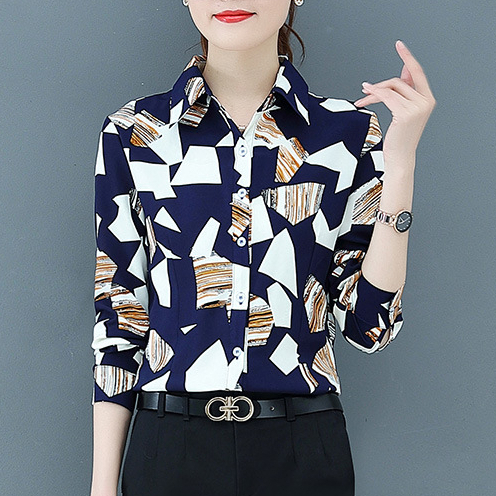 Áo Sơ Mi Nữ Tay Dài In Hoa Lá Đỏ Chống Ngáy OL S-5xl Màu Đen Mới