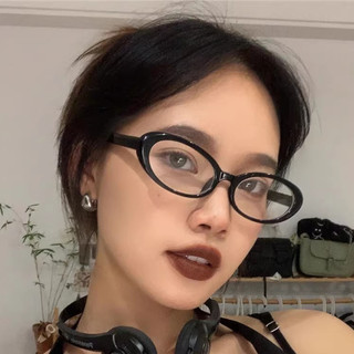 Khung kính khung đen hình bầu dục cổ điển Khung kính thời trang Y2K Street Millennium và cay cho bé gái Khung mắt chống ánh sáng xanh có thể được trang bị máy cắt mắt độ