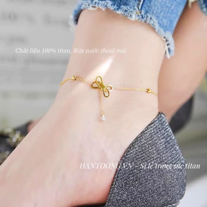 Lắc chân titan cao cấp không gỉ mạ vàng 24k thiết kế hình nơ xinh xắn phong cách trẻ trung dành cho nữ