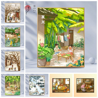 MOZI Tranh sơn dầu kỹ thuật số 40x50cm phong cảnh hoạt hình, tranh số hóa theo yêu cầu Twenty-Four Solar Terms