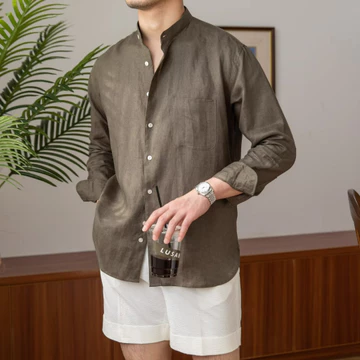 Trung Quốc Retro Đứng Cổ Áo Sơ Mi Dài Tay Nam M-2XL Hai Màu Ánh Sáng Trưởng Thành Đơn Giản Ánh Sáng Mỏng Áo Sơ Mi Nam Nhật Bản Ba Phần Tư Tay Áo Sơ Mi Ánh Sáng Trưởng Thành Đi Lại Màu Trơn Áo Sơ Mi Dà