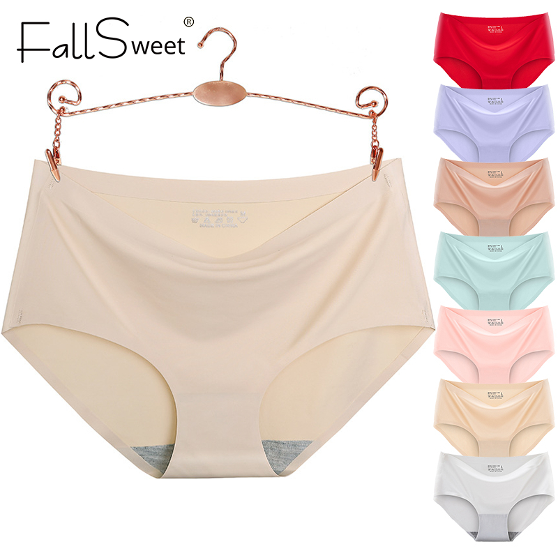 Ảnh FallSweet M-2XL Quần Lót Lụa Lạnh Không Đường May Lưng Vừa Thoáng Khí Thoải Mái Cho Nữ Plus Size 2