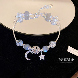 DREJEW Vòng Tay Pha Lê Mặt Trăng Sao Zircon Vòng Tay đính Cườm Khí Chất ThờI Trang Thanh Lịch Lắc Tay Bạc