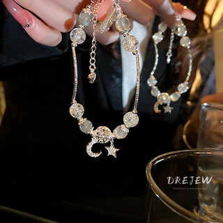 DREJEW Vòng Tay Pha Lê Mặt Trăng Sao Zircon Vòng Tay đính Cườm Khí Chất ThờI Trang Thanh Lịch Lắc Tay Bạc