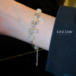 DREJEW Vòng Tay Pha Lê Mặt Trăng Sao Zircon Vòng Tay đính Cườm Khí Chất ThờI Trang Thanh Lịch Lắc Tay Bạc