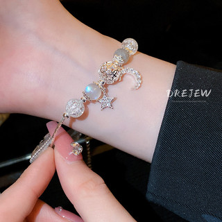 DREJEW Vòng Tay Pha Lê Mặt Trăng Sao Zircon Vòng Tay đính Cườm Khí Chất ThờI Trang Thanh Lịch Lắc Tay Bạc