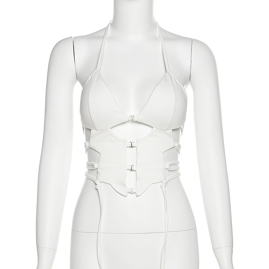 Klalien Áo Tank Top Hai Dây Mỏng Gài Nút Phong Cách Đường Phố Cho Nữ