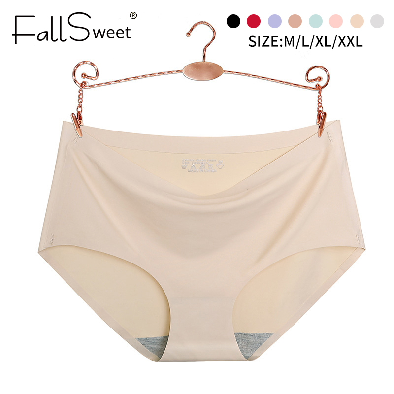 FallSweet M-2XL Quần Lót Lụa Lạnh Không Đường May Lưng Vừa Thoáng Khí Thoải Mái Cho Nữ Plus Size