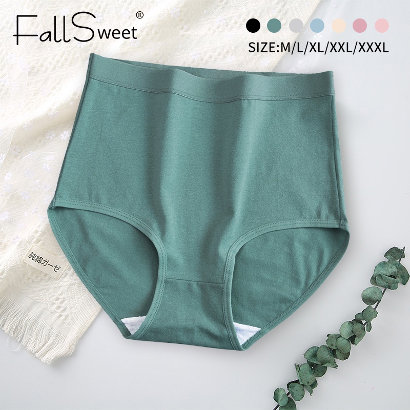 Quần lót Fallsweet bằng cotton cạp cao màu trơn size M-XXXL thoải mái cho nữ  chất liệu cotton