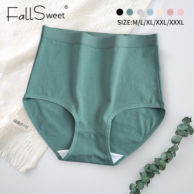 Ảnh Quần Lót Cotton FallSweet Nữ Eo Cao Thoải Mái Màu Trơn Plus Size M-XXXL 1