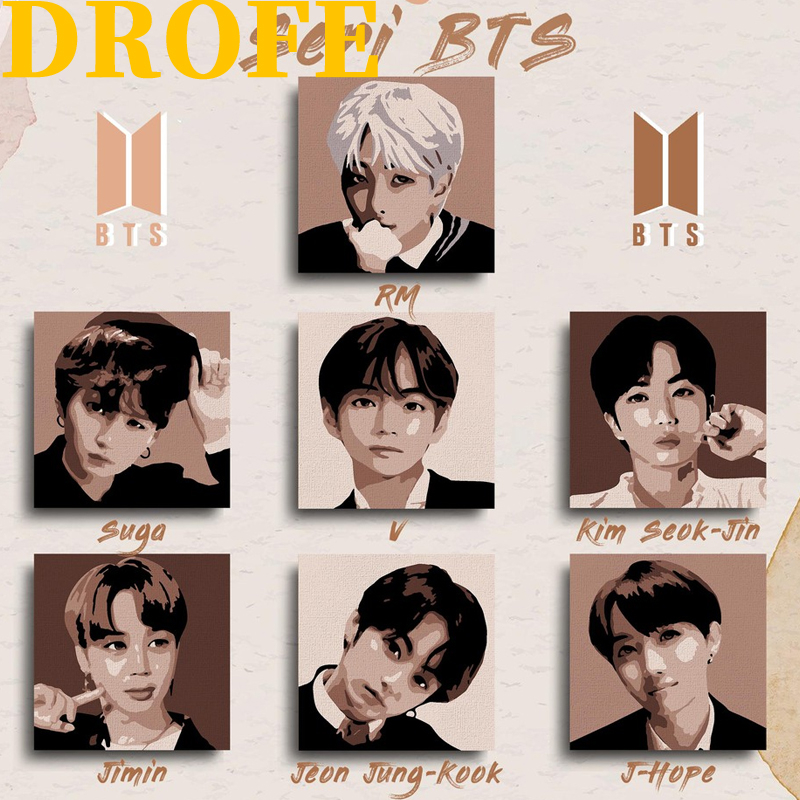 Drofe Tranh Tô Màu Theo Số Tranh Số Hoá Bts / Rm / Suga / V / Jin / Jimin /  Jungkook / J-Hope Tranh Tô Màu Theo Số Có Khung Tranh