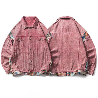 Áo Khoác denim Tay Dài Màu Hồng Phong Cách retro Mỹ Dành Cho Nam Nữ