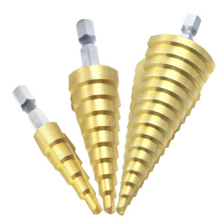 3 Chiếc 4-12mm 4-20mm 4-32mm HSS Thép Bước Mũi Khoan Nón Mũi Titan Phủ Dụng Cụ Điện Phụ Kiện Cắt Lỗ