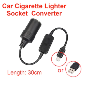 Dây Cáp Chuyển Đổi 30cm 12W USB Type-C PD Sang Ổ Cắm Bật Lửa Thuốc Lá 12V GPS DVR