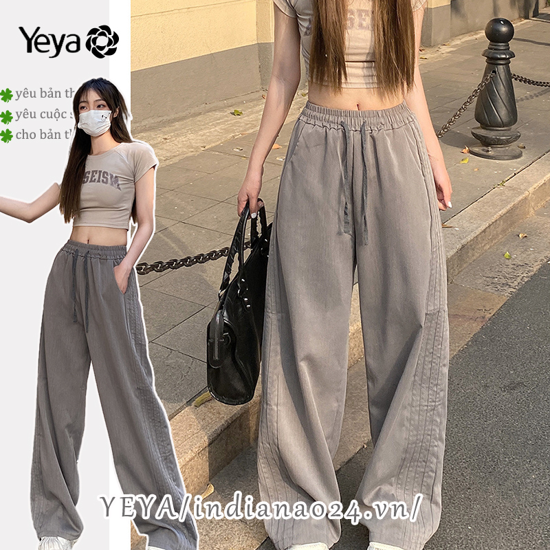 YEYA Quần ống rộng Họa Tiết Kẻ Sọc Phong Cách Thể Thao Thời Trang Mùa Hè Kiểu Mới