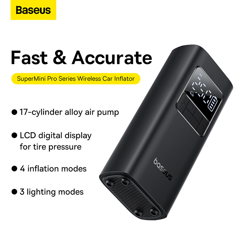 Máy bơm hơi BASEUS không dây có màn hình LCD kỹ thuật số cho xe hơi xe máy xe đạp