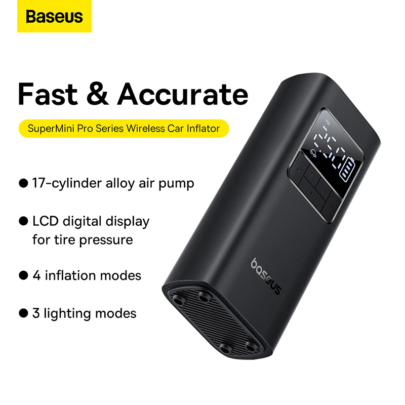 Máy bơm hơi BASEUS không dây có màn hình LCD kỹ thuật số cho xe hơi xe máy xe đạp