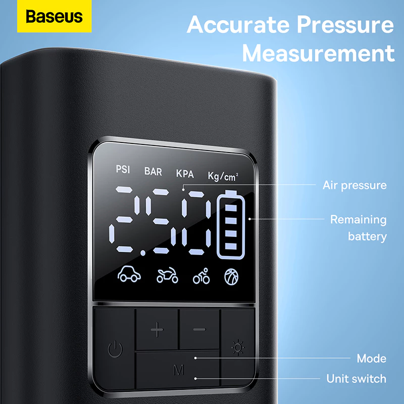 Máy bơm hơi BASEUS không dây có màn hình LCD kỹ thuật số cho xe hơi xe máy xe đạp