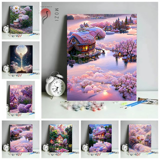 MOZI✨phong cảnh tưởng tượng 40*50CM tranh tô màu theo số tranh sơn dầu số hoá tranh tô màu theo số theo yêu cầu tranh số hóa theo yêu cầu sơn acrylic Tranh Sơn Dầu Phong Cảnh Thần Tiên Tự Tô Màu Trang Trí Nội Thất