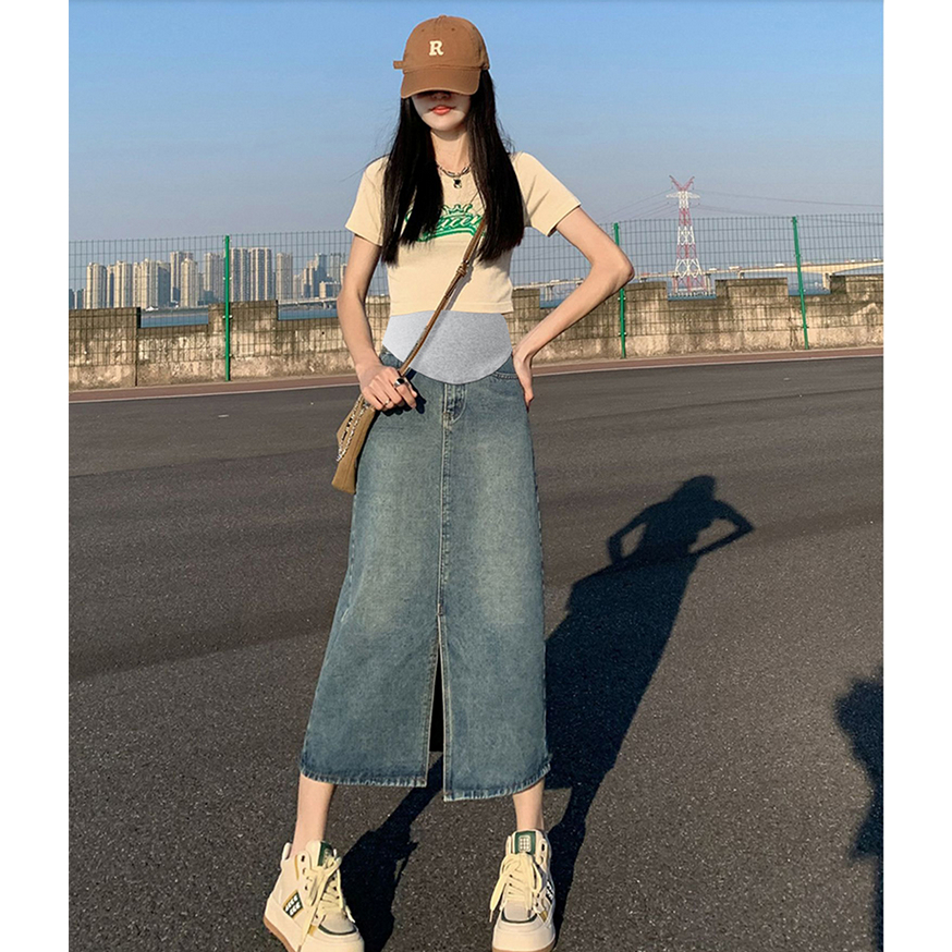 Chân Váy Denim Dáng Rộng Xẻ Tà Thời Trang Mùa Hè Cho Mẹ Bầu