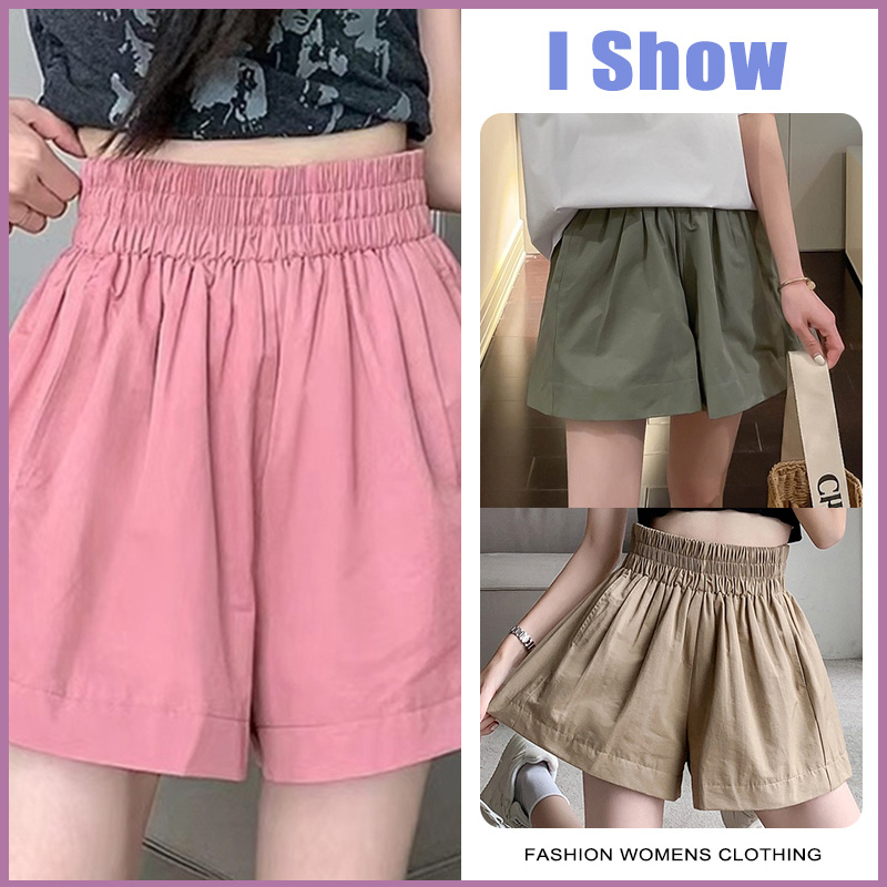 Quần Short Chữ A Lưng Cao Ống Rộng Màu Hồng Phong Cách Hàn Quốc Thời Trang Mùa Hè Hàng Mới Quần đùi nữ rộng Quần kaki nữ